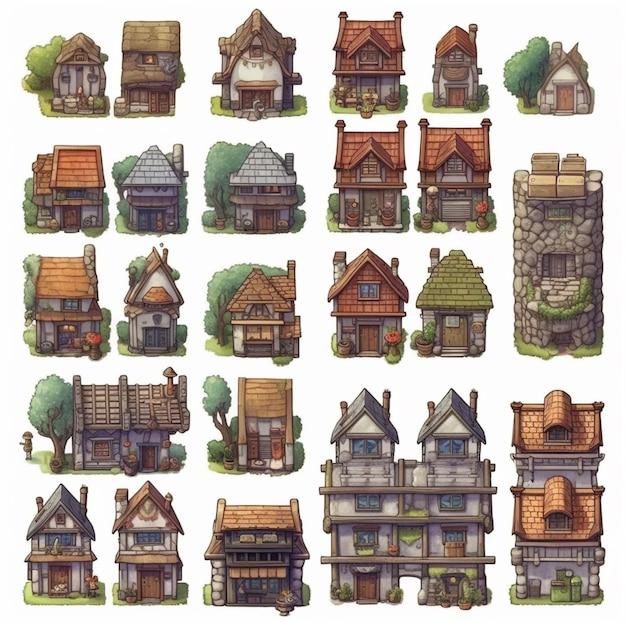 a close up of a bunch of houses with different roofs generative ai