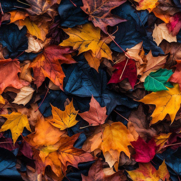 A close up of a bunch of leaves on a ground generative ai