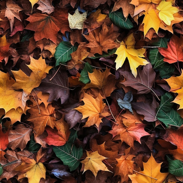 A close up of a bunch of leaves laying on the ground generative ai