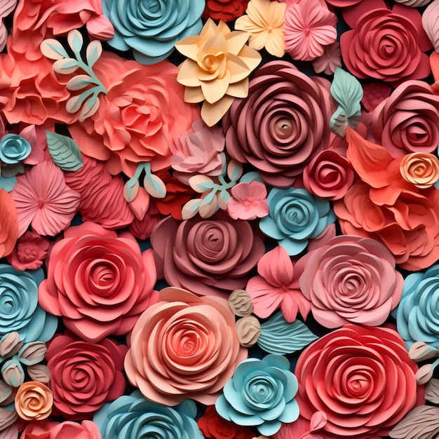 A close up of a bunch of paper flowers on a wall generative ai