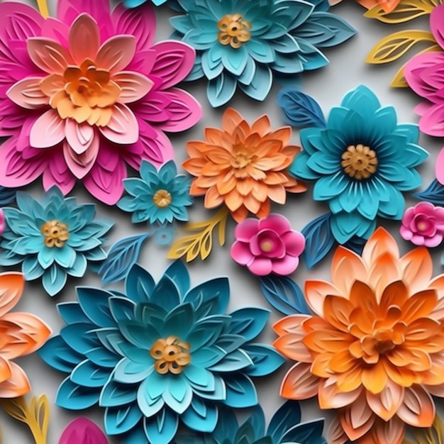 A close up of a bunch of paper flowers on a wall generative ai