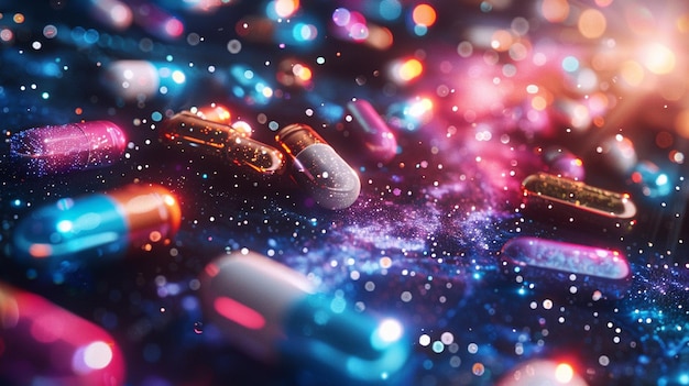 Photo a close up of a bunch of pills on a table generative ai