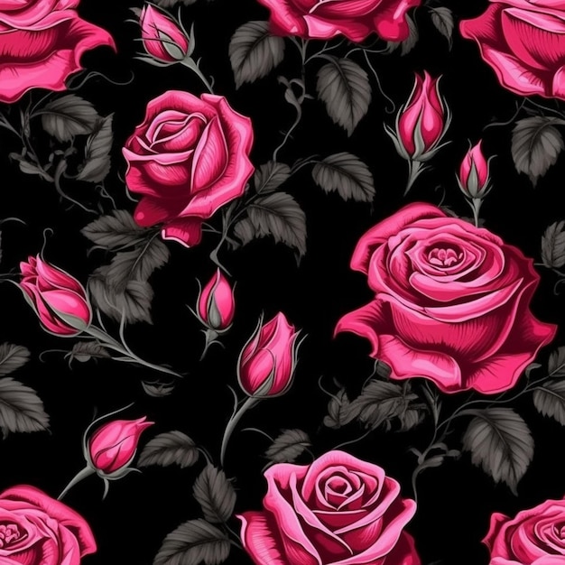 a close up of a bunch of pink roses on a black background generative ai