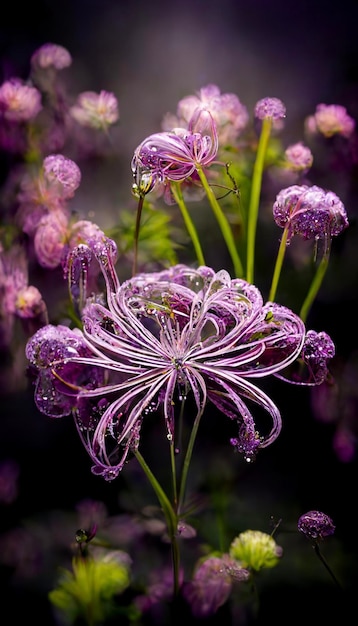 Close up of a bunch of purple flowers generative ai