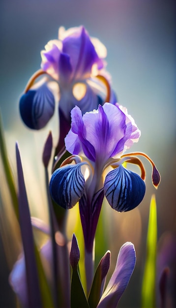 Close up of a bunch of purple flowers generative ai