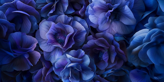 Photo a close up of a bunch of purple flowers with blue petals