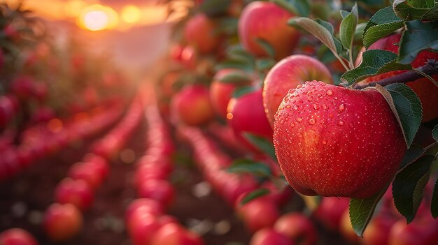 a close up of a bunch of red apples on a tree