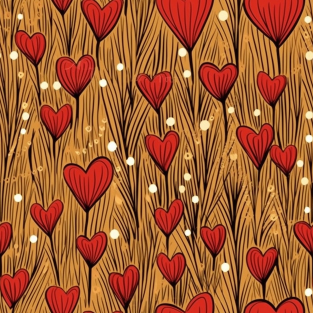 A close up of a bunch of red hearts on a brown background generative ai