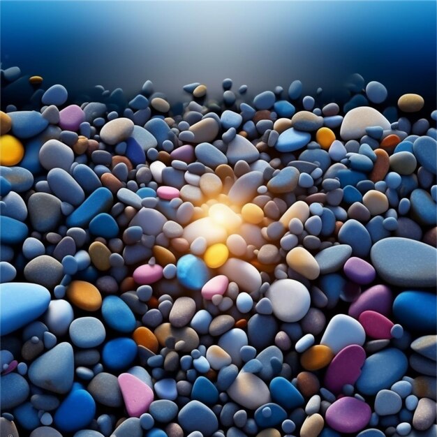 A close up of a bunch of rocks with a sun shining generative ai