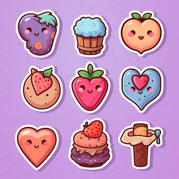 a close up of a bunch of stickers with different foods generative ai