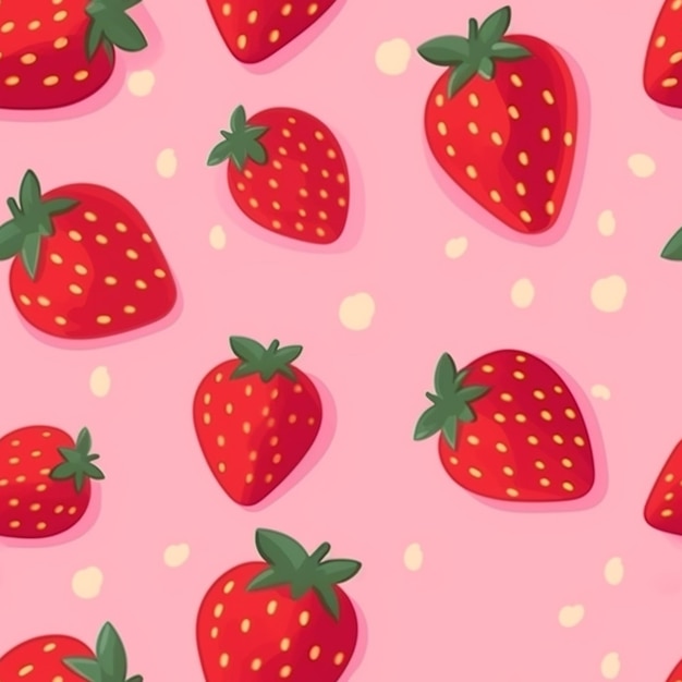 A close up of a bunch of strawberries on a pink background generative ai