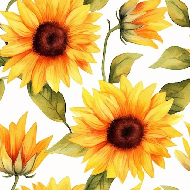 A close up of a bunch of sunflowers with leaves generative ai