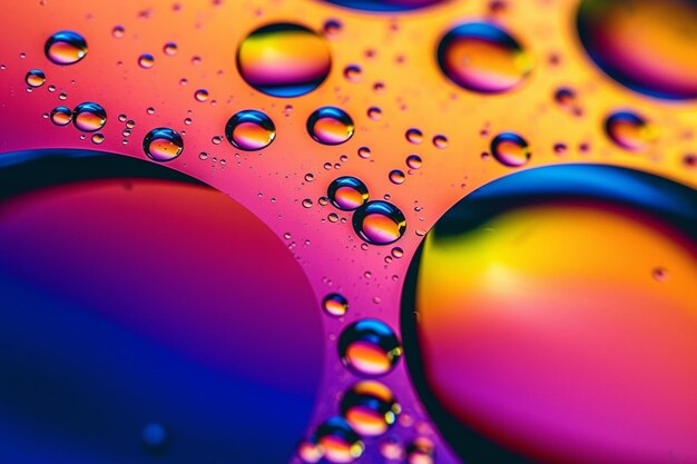 A close up of a bunch of water droplets on a colorful surface generative ai