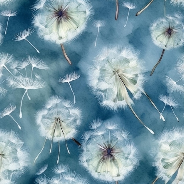 A close up of a bunch of white dandelions blowing in the wind generative ai