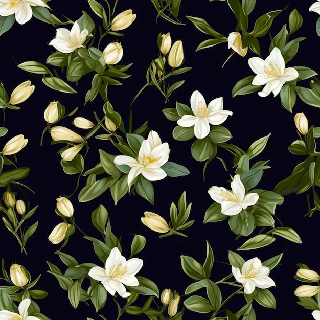 A close up of a bunch of white flowers on a black background generative ai