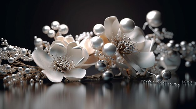 A close up of a bunch of white flowers on a black background