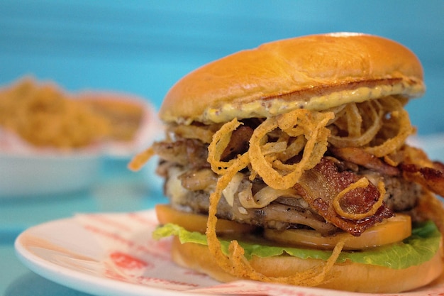 Close-up of burger in plate