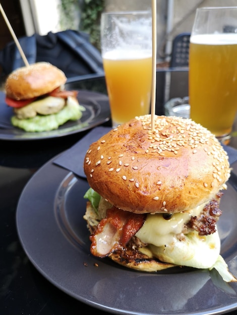 Close-up of burger on table