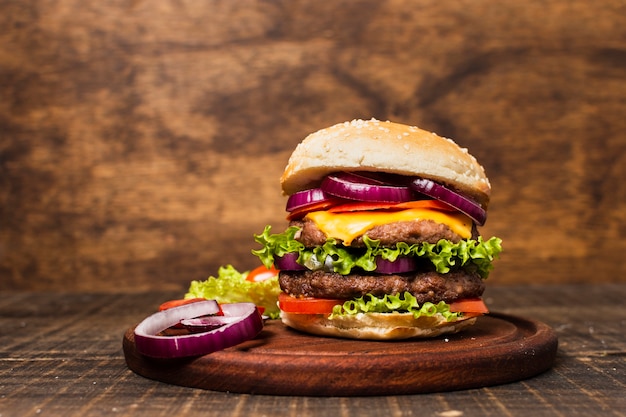 Close-up of burger with stone background