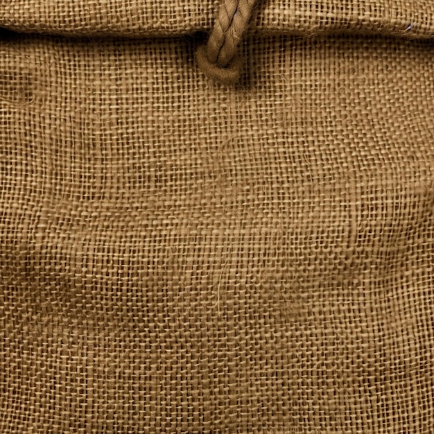 A close up of a burlap bag with a knot