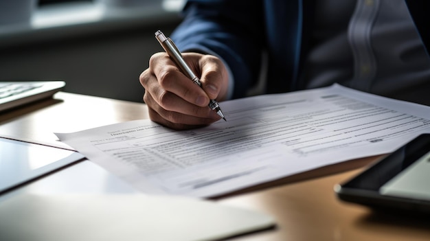 Close up businessman signing contract making a dealCreated with Generative AI technology