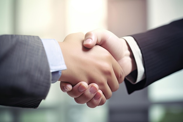 Close up businessmen shaking hands successfully closing a deal