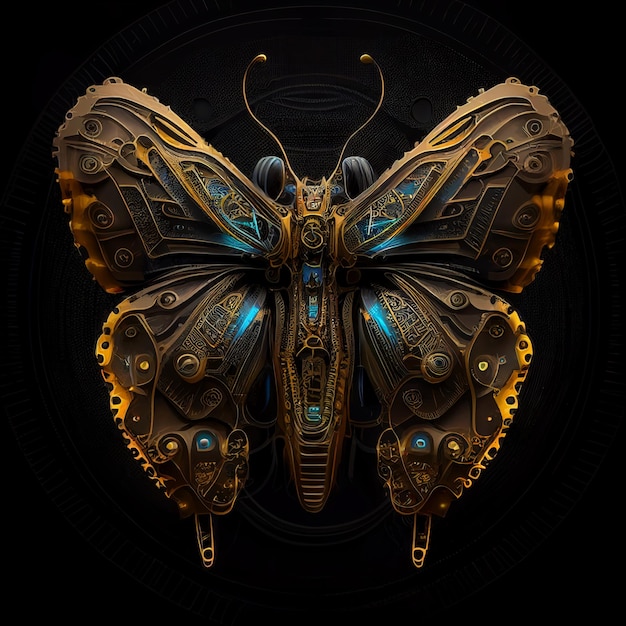 A close up of butterfly on black background generative ai