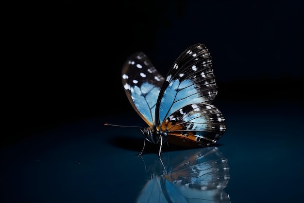 Close up of a butterfly on the blue blackground