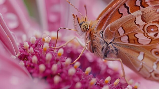 Close up of a butterfly a pollinator arthropod on a pink flower