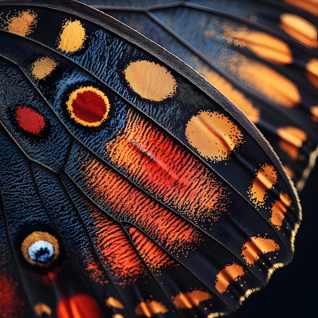 Photo close up butterfly wing with detailed patterns macro photography