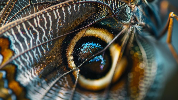 Photo a close up of a butterflys eye with a blue spot on the left eye