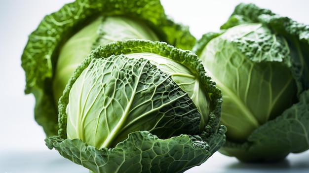 A close up of a cabbage with the top left corner of the image.