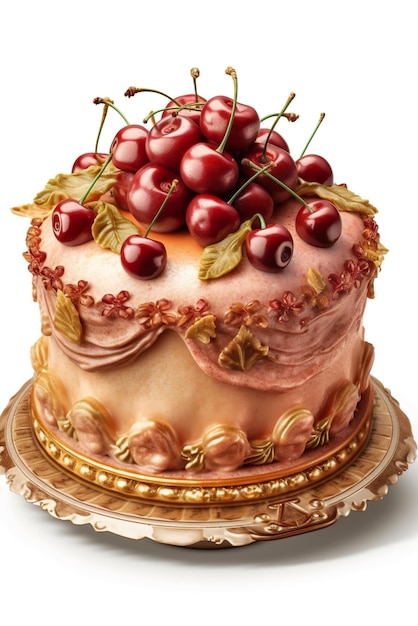 A close up of a cake with cherries on top AI generative image Lambeth style retro cake