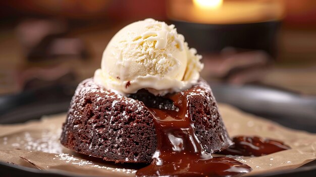 Photo a close up of a cake with ice cream on it