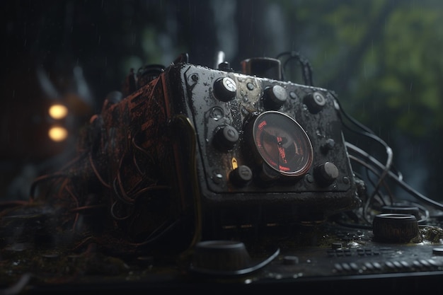 A close up of a camera with a red circle on the bottom that says'the machine is on a table '