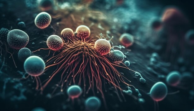 Close up of cancer cells at molecular scale generated by AI