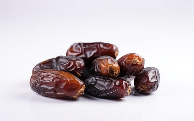 A close up candied dried arabian dates on a white background snack ingredient ai generated