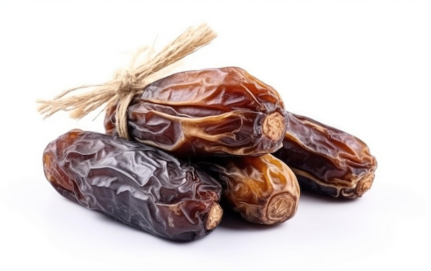 A close up candied dried arabian dates on a white background snack ingredient ai generated