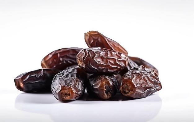 A close up candied dried arabian dates on a white background snack ingredient ai generated