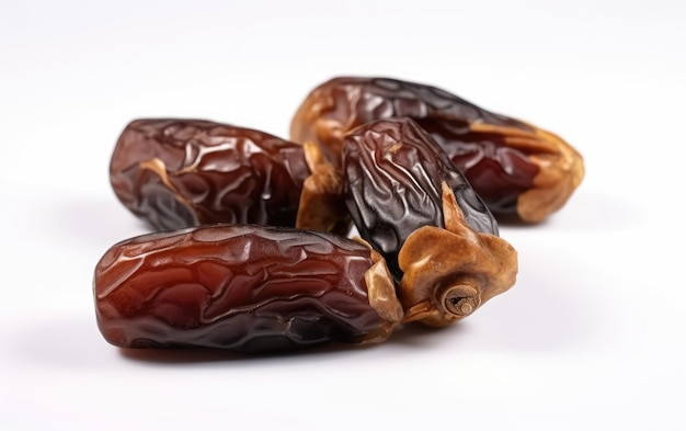 A close up candied dried arabian dates on a white background snack ingredient ai generated