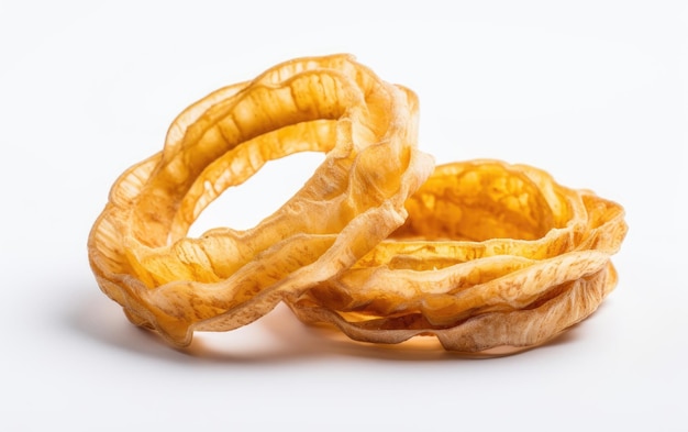 A close up candied dried pineapple slices rings on a white background ai generated