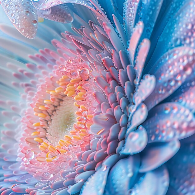 Photo close up capture of vividly colored flower with impressive magnification in macro photography