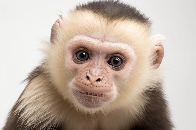 Close up of Capuchin monkey with white background very high quality Generative AI AIG16