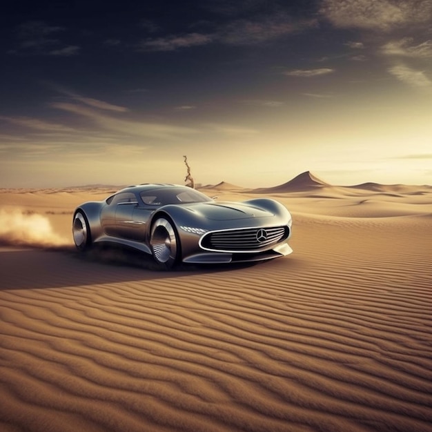 A close up of a car driving on a desert road generative ai