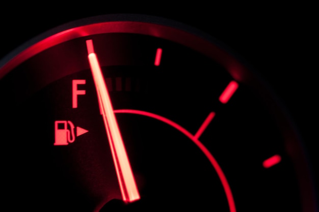 Close-up of car fuel gauge