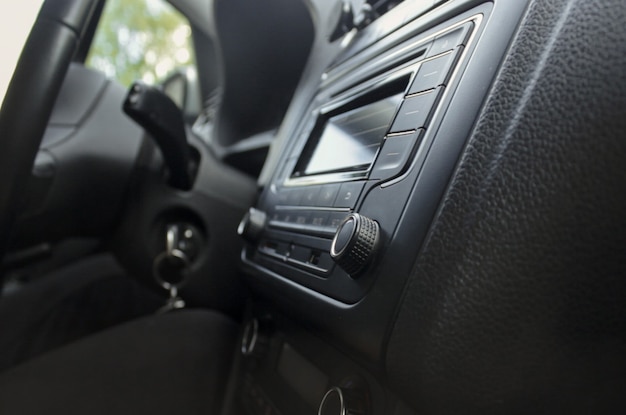 Close up of car interior inside dashboard and interior in a car