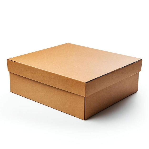 Close up of a cardboard box on white background