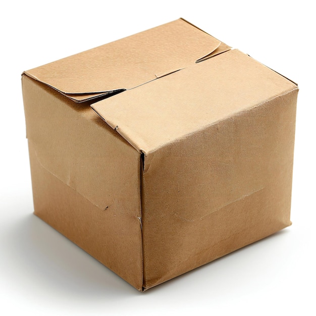 Close up of a cardboard box on white background