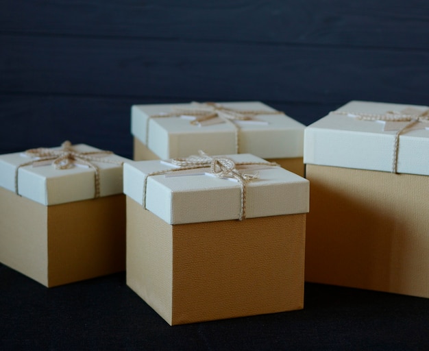 Close up on cardboard gift boxes