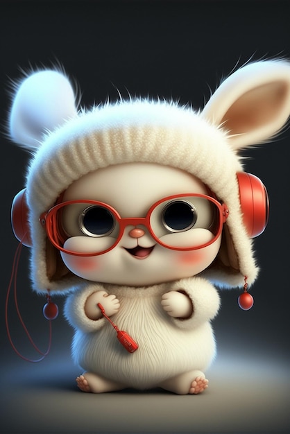 Close up of a cartoon animal wearing headphones generative ai